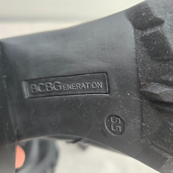 BCBG Lace Up High Heel Boots Plaid Black White Preppy Combat Hiker Boots Sz 5.5 - Picture 11 of 12